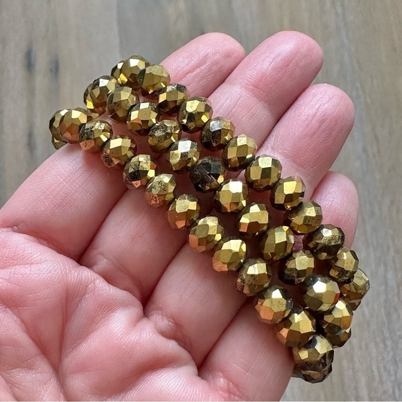 Set of 3 Sparkly Rustic Gold Beaded Stretch Bracelets - Picture 2 of 3